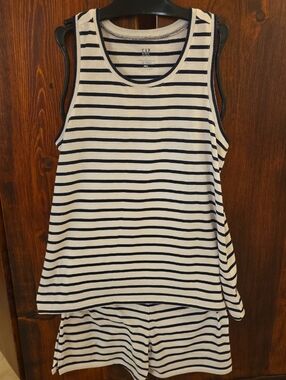 GAP White & Navy Striped Tank Top Pajama Set